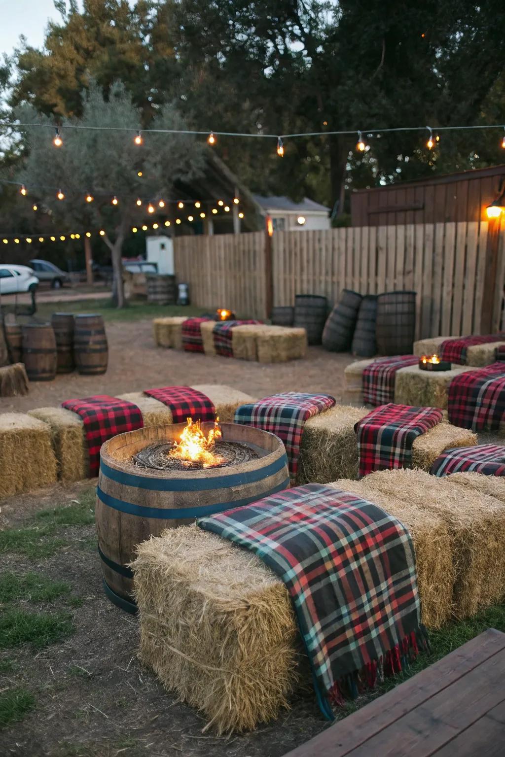 Hay rolls offer country and comfy seating choices.