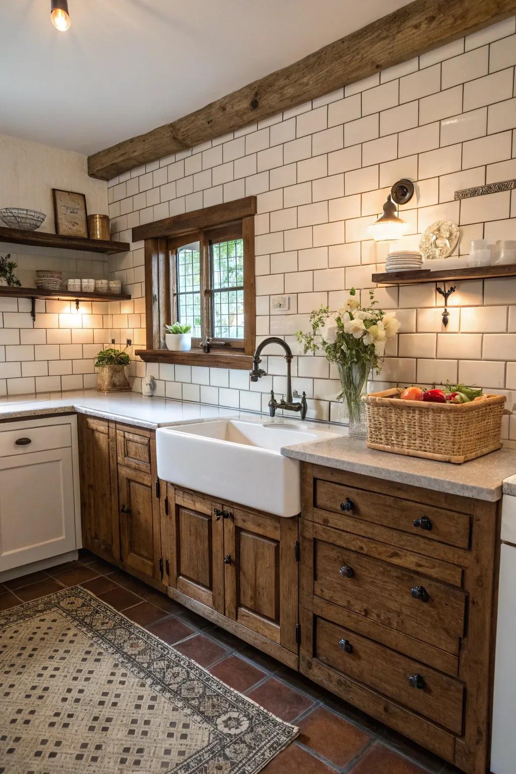 Deep brown grout brings about a rustic and cozy farmhouse feel.