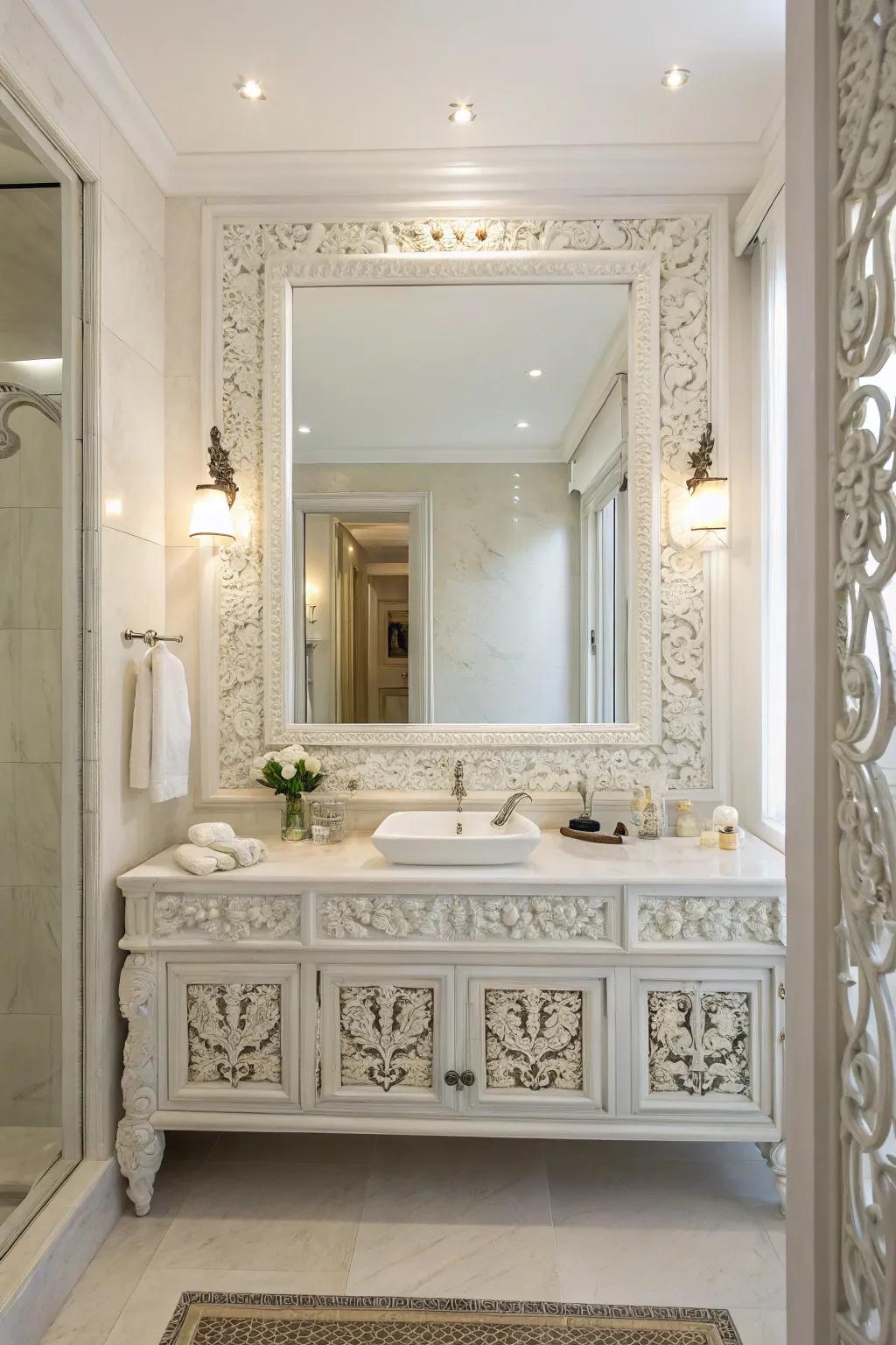 A carefully positioned mirror boosts the spacious impression of this white bathroom.