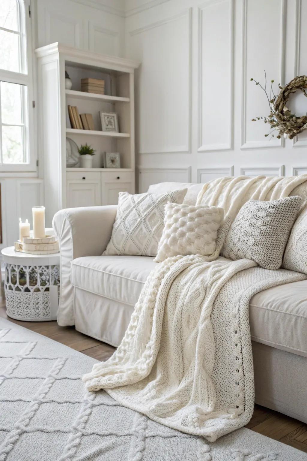 Knit throws and cushions beckon comfort and warmth into your festive design.