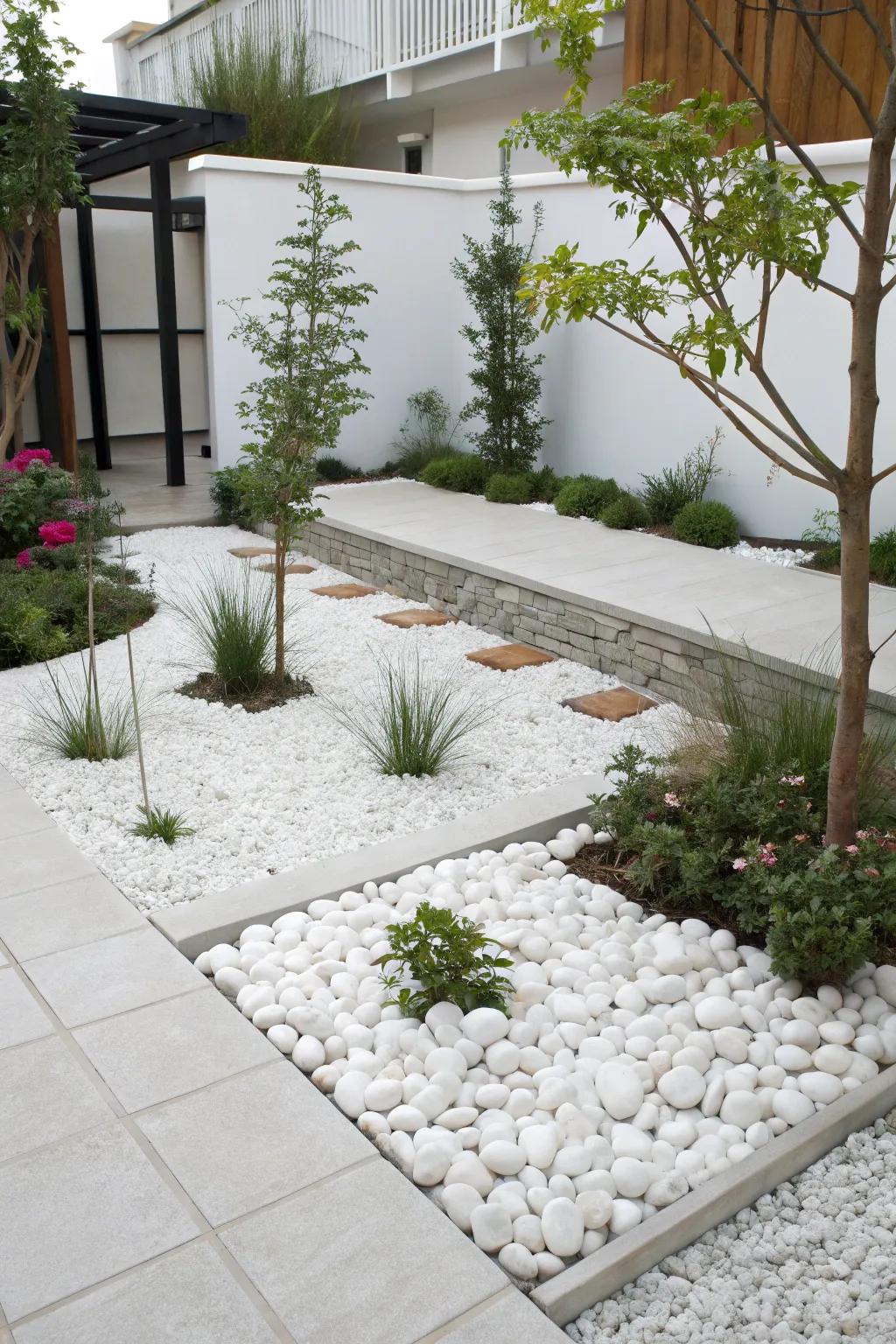 White stones offer a modern and simple garden accent.
