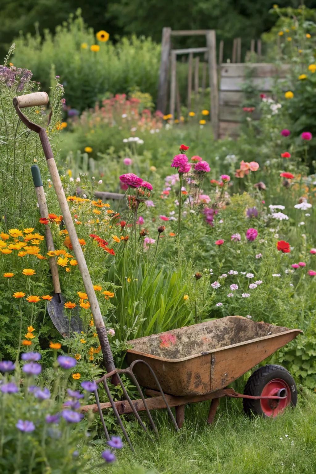 DIY ornamentation harmonizes with wildflower beauty in a seamless combination.