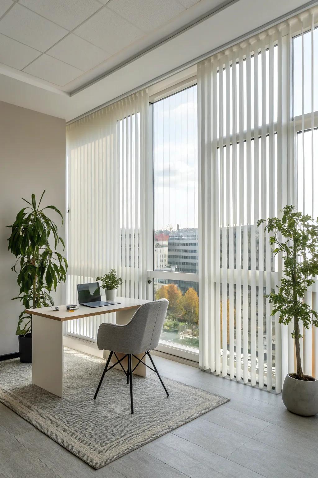 Upright blinds bring a streamlined, contemporary touch to tall windows.