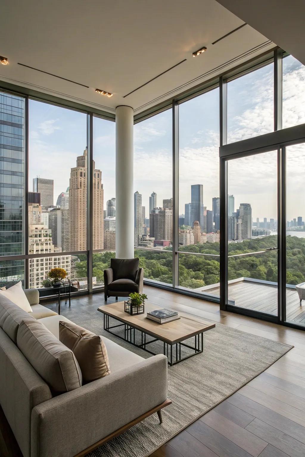 Elegant floor-to-ceiling windows in a modern living room.