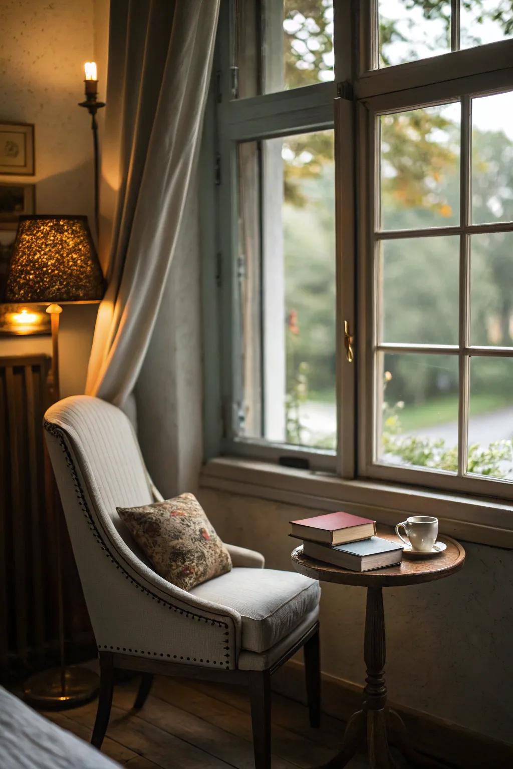 A small, intimate window space ideal for solitary reading.
