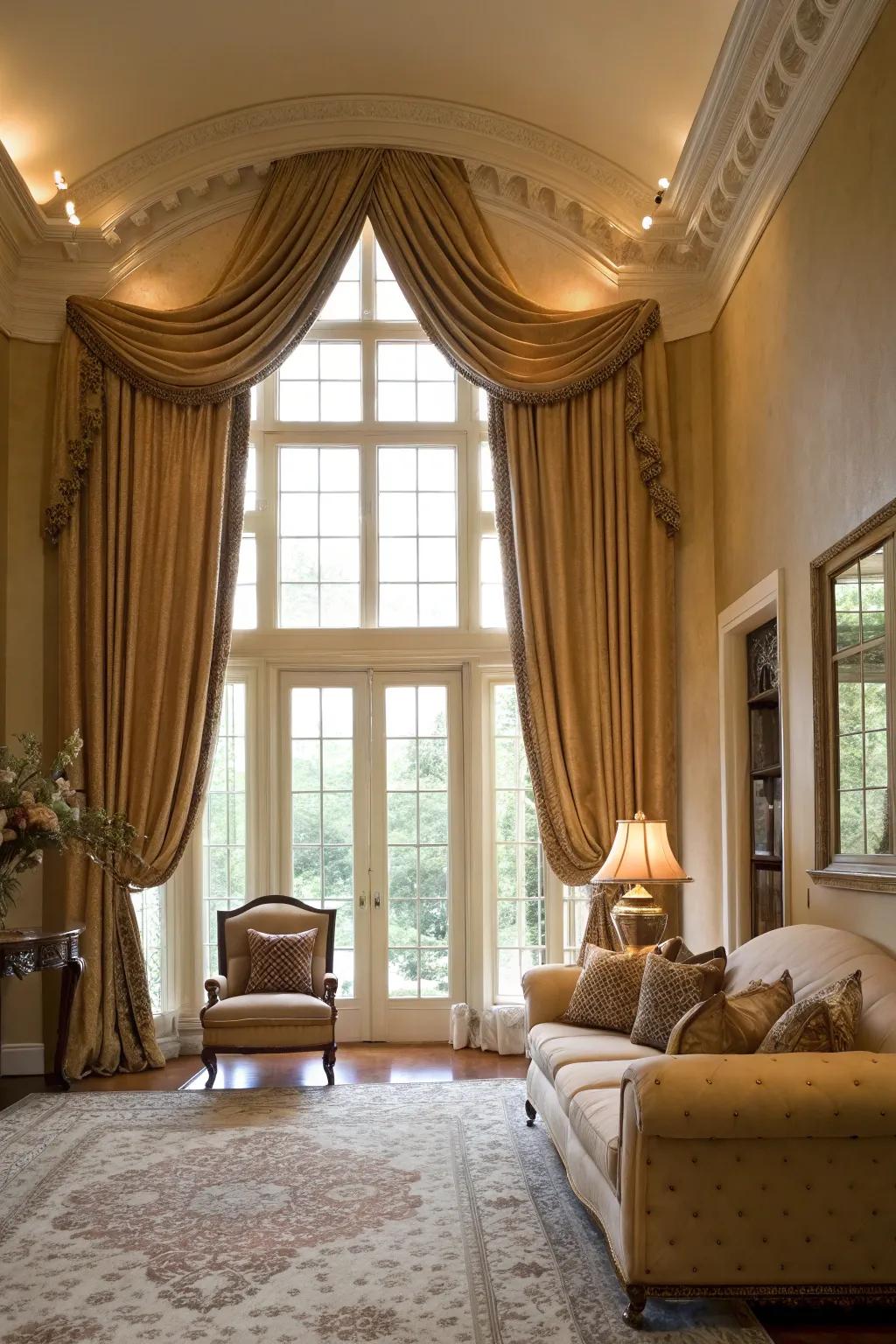 Floor-to-ceiling drapes bring drama and style to casement windows.
