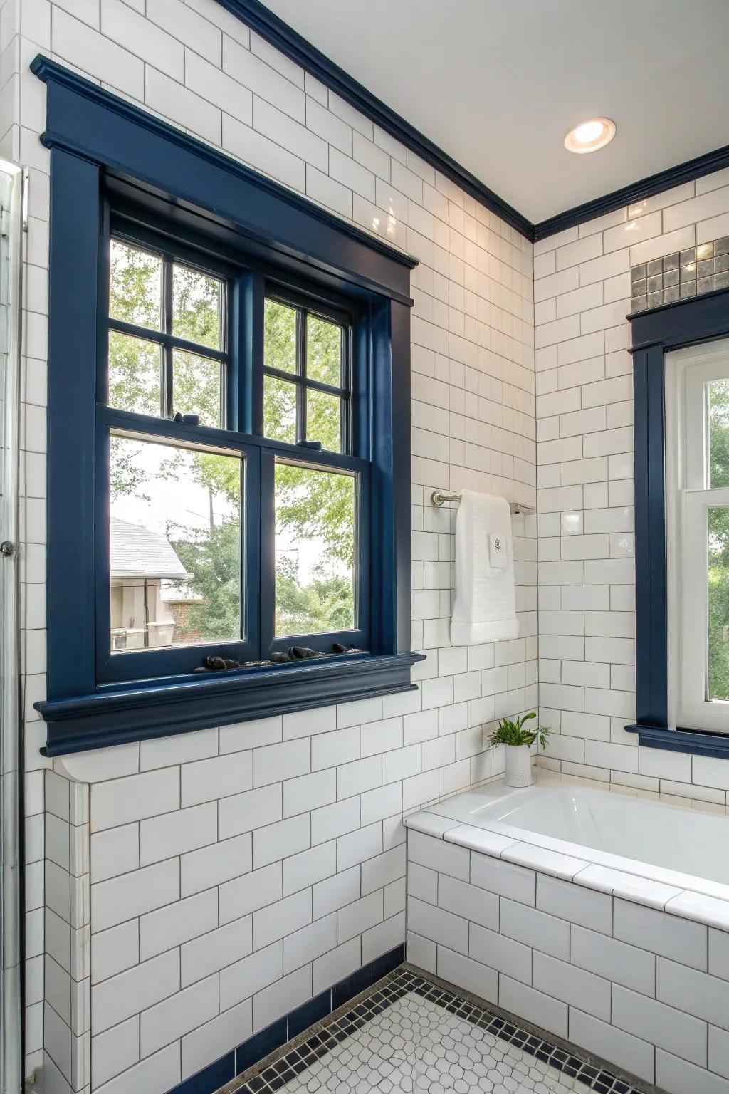 Ocean depths frames add a nautical feel to a washing area.