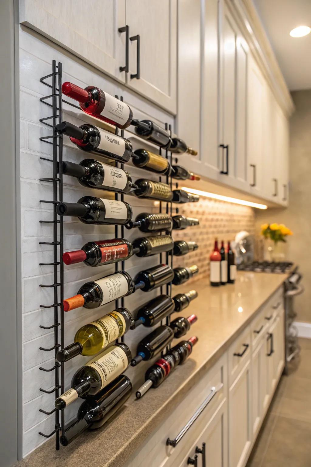 Wall-mounted racks transform wine storage into art.