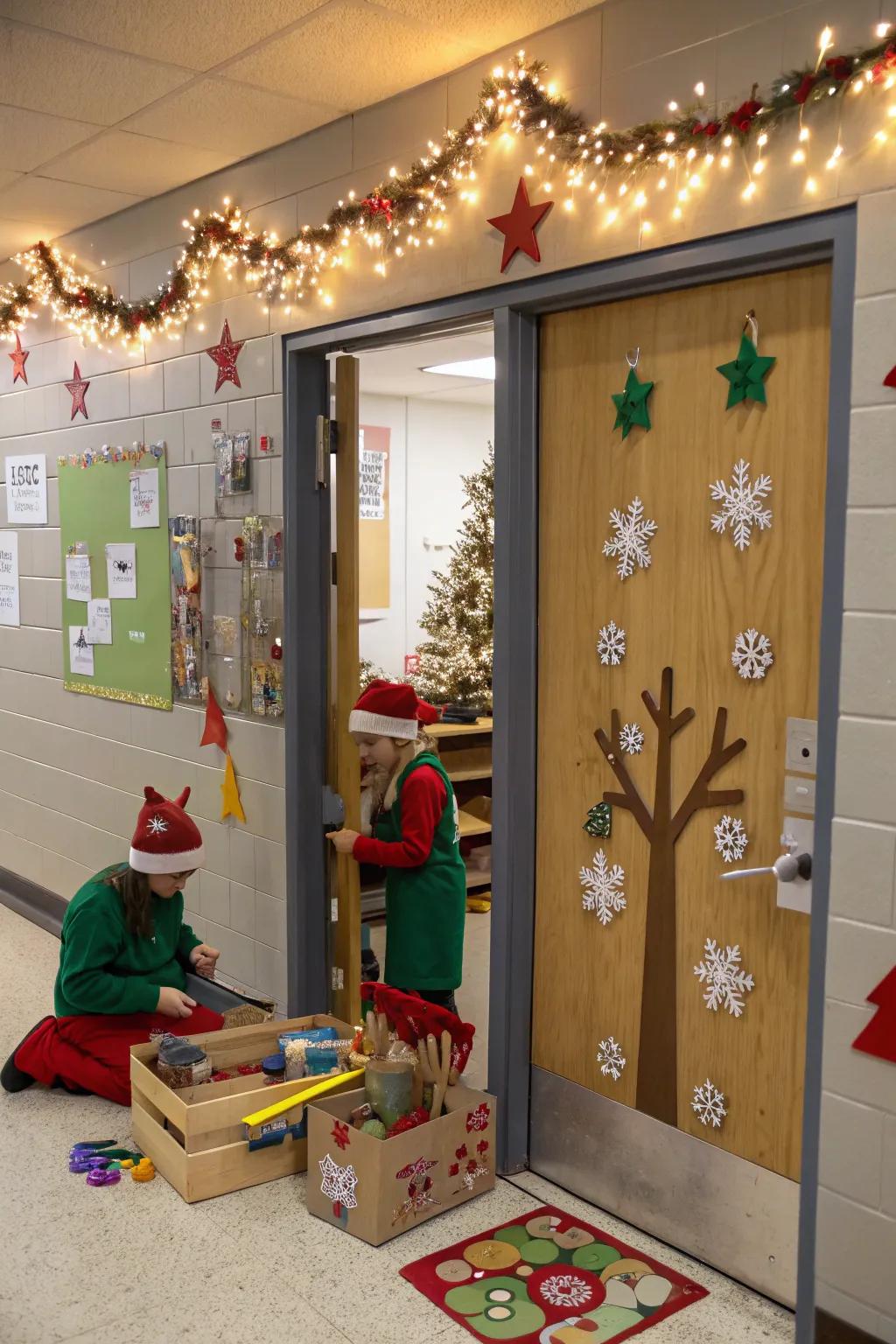 Step into Saint Nick's studio via this festive door decoration