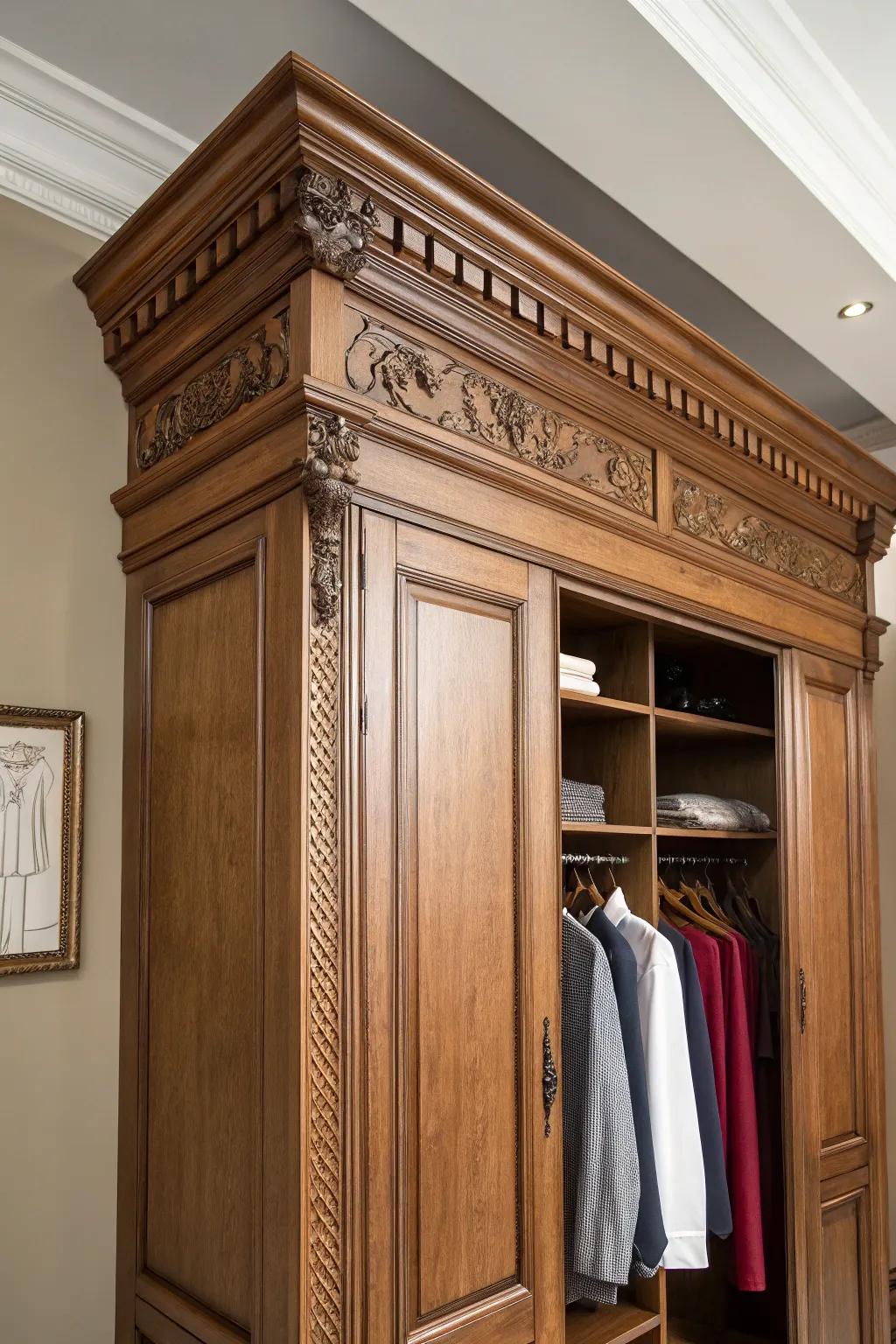 Decorative molding introduces a dash of refinement to any closet.