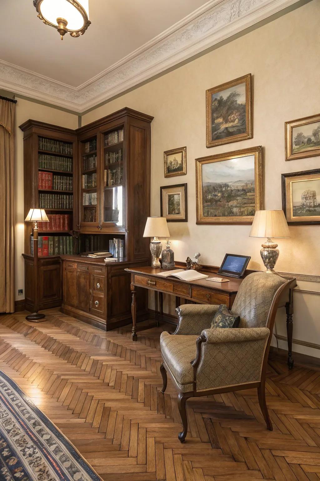 Herringbone patterns add sophistication to every room.