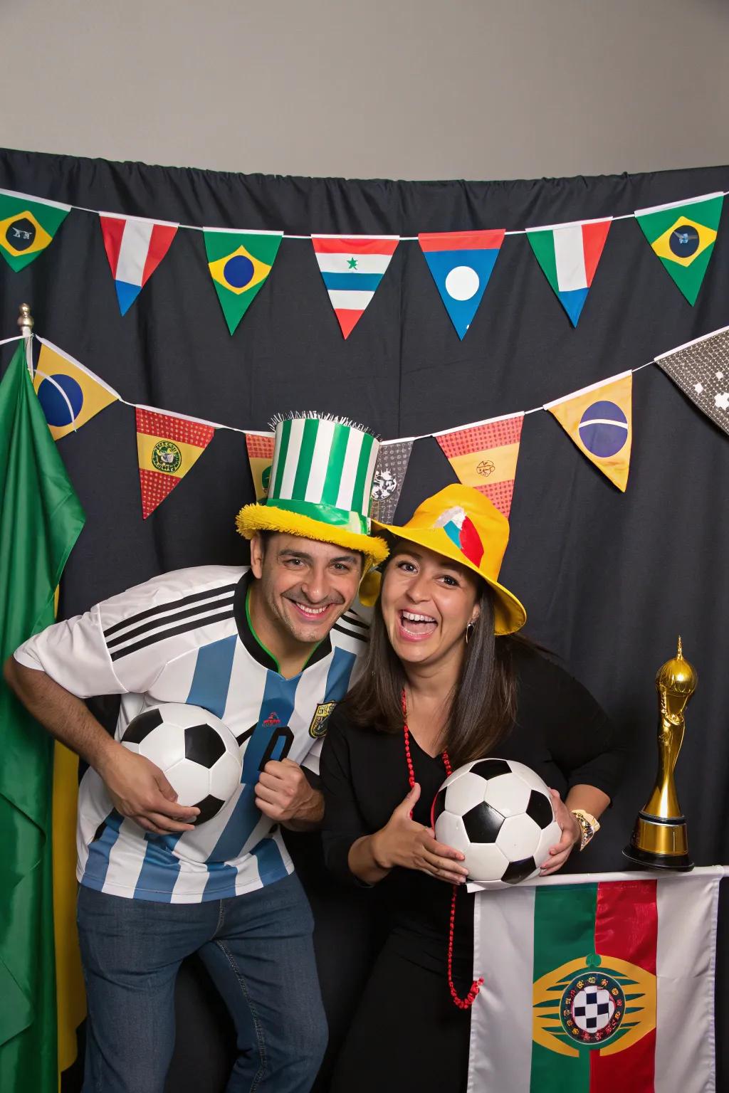 Capture the joy with a sports-themed photo area.