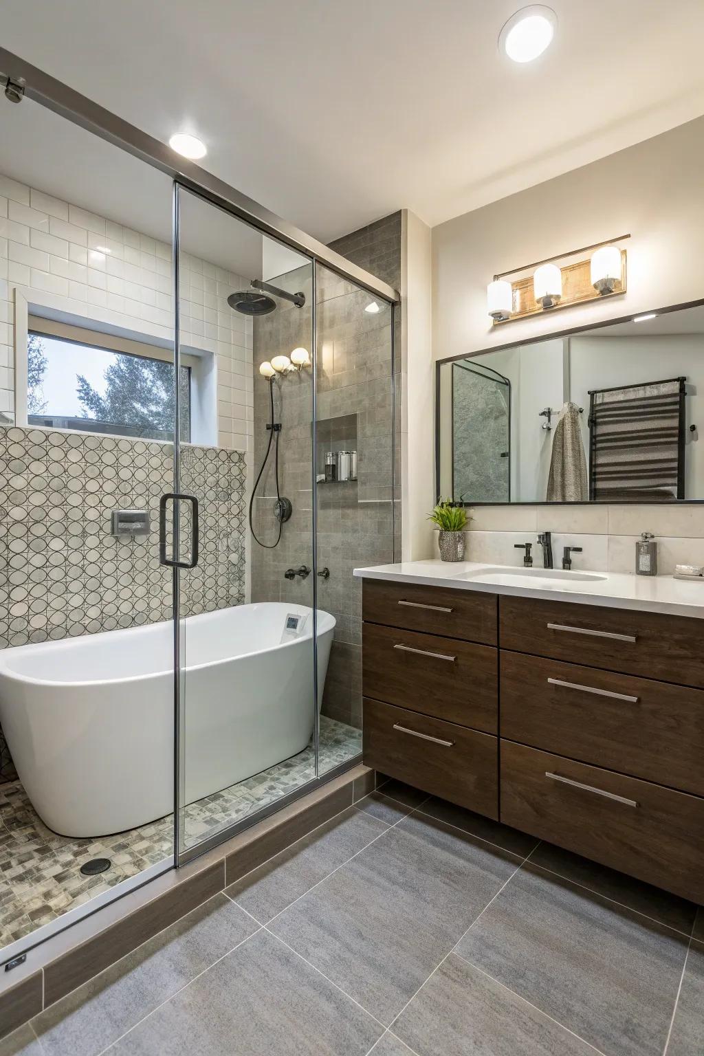 Efficient shower and tub combo for versatile bathing options.