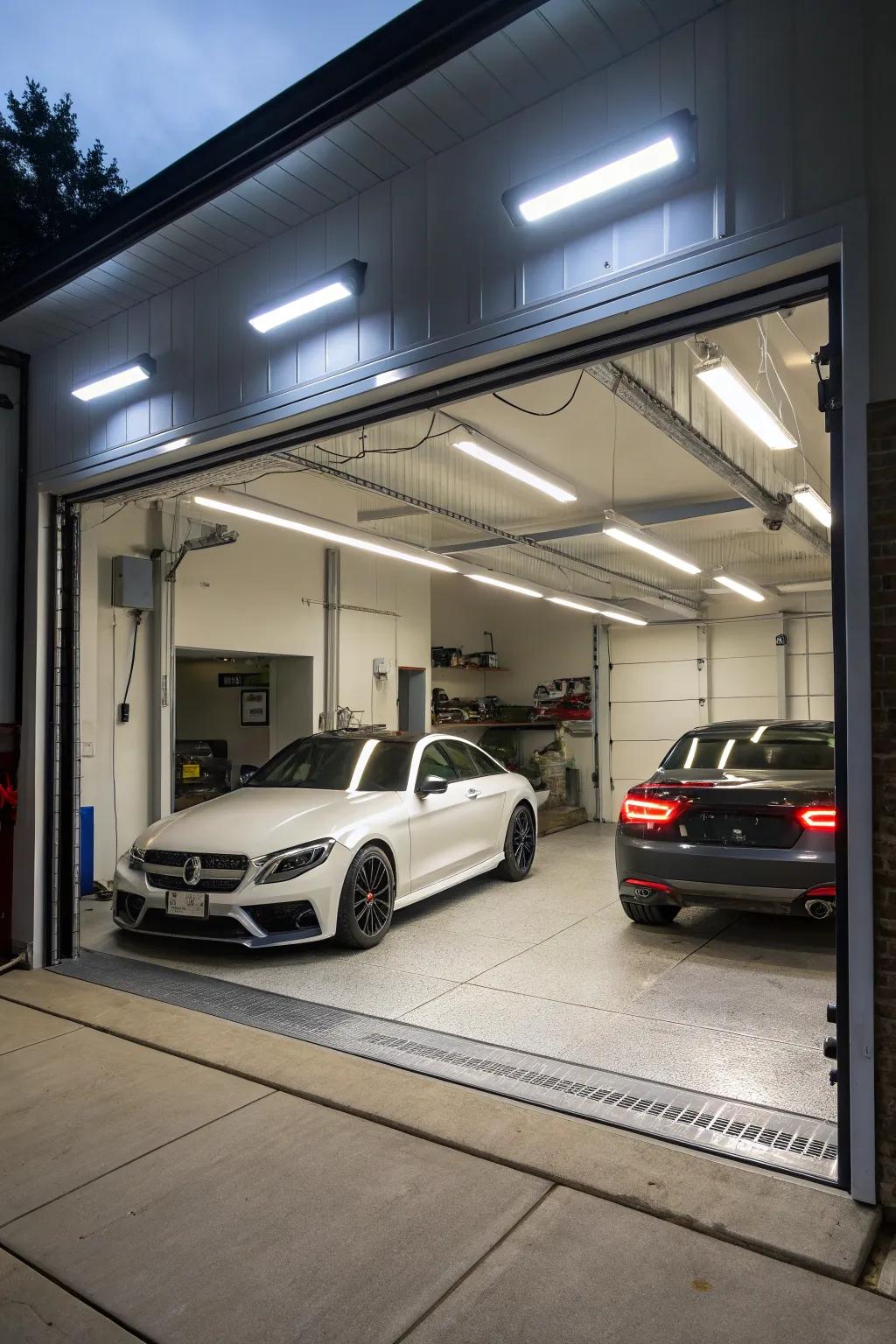 Bright lighting turns your garage into an energetic workspace.