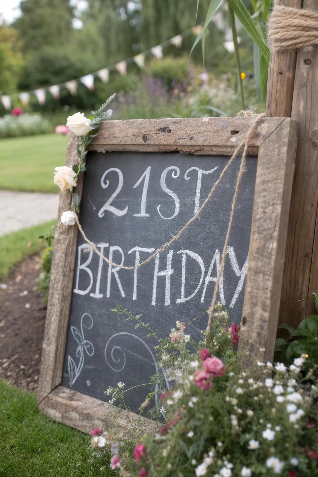 Country chalkboards provide a charming, relaxed feeling.