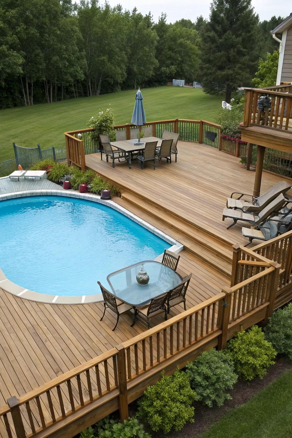 Tiered layouts imbue depth and character into your pool deck.