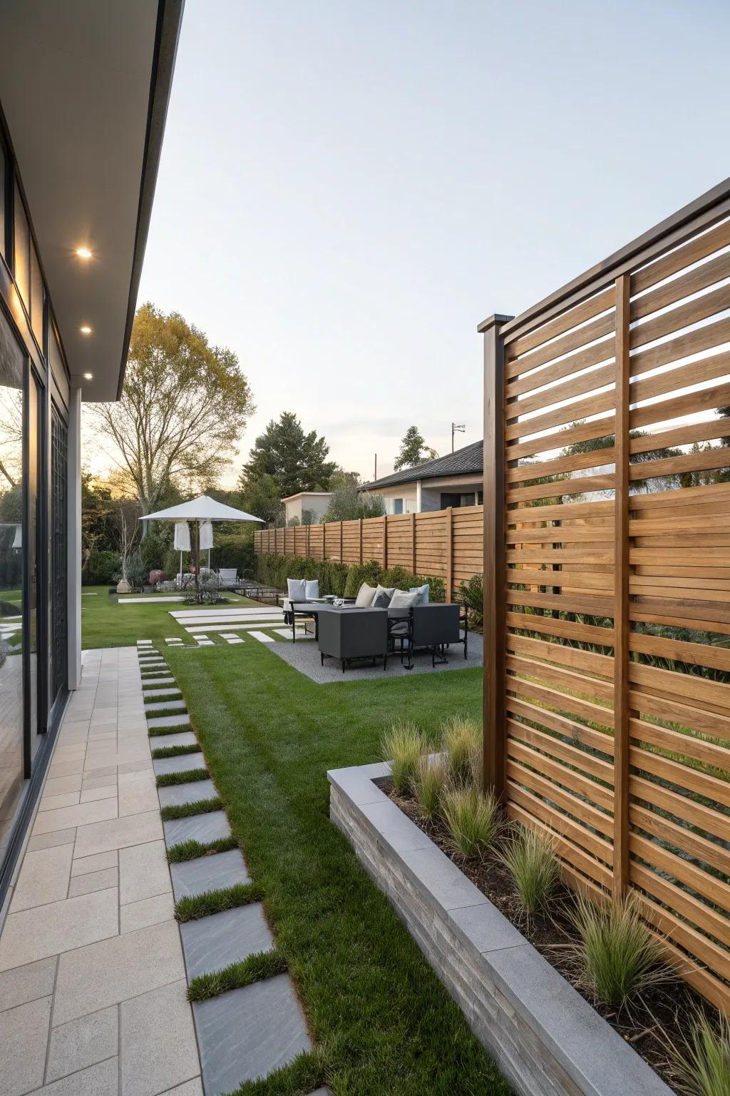 Horizontal panel fences offer a modern and fashionable privacy solution.