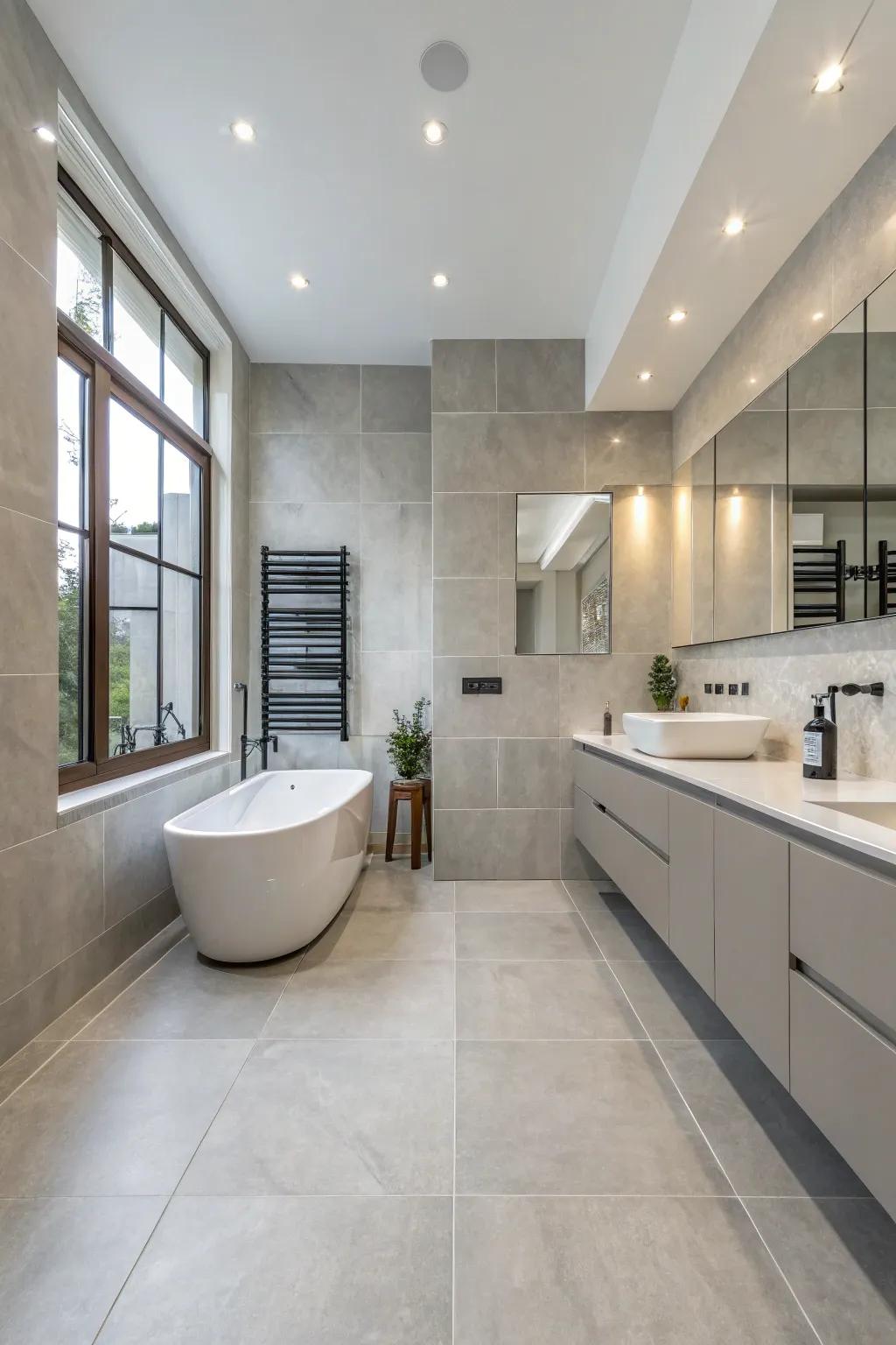 Expanded size tiles can enhance the perception of space in your bathroom.