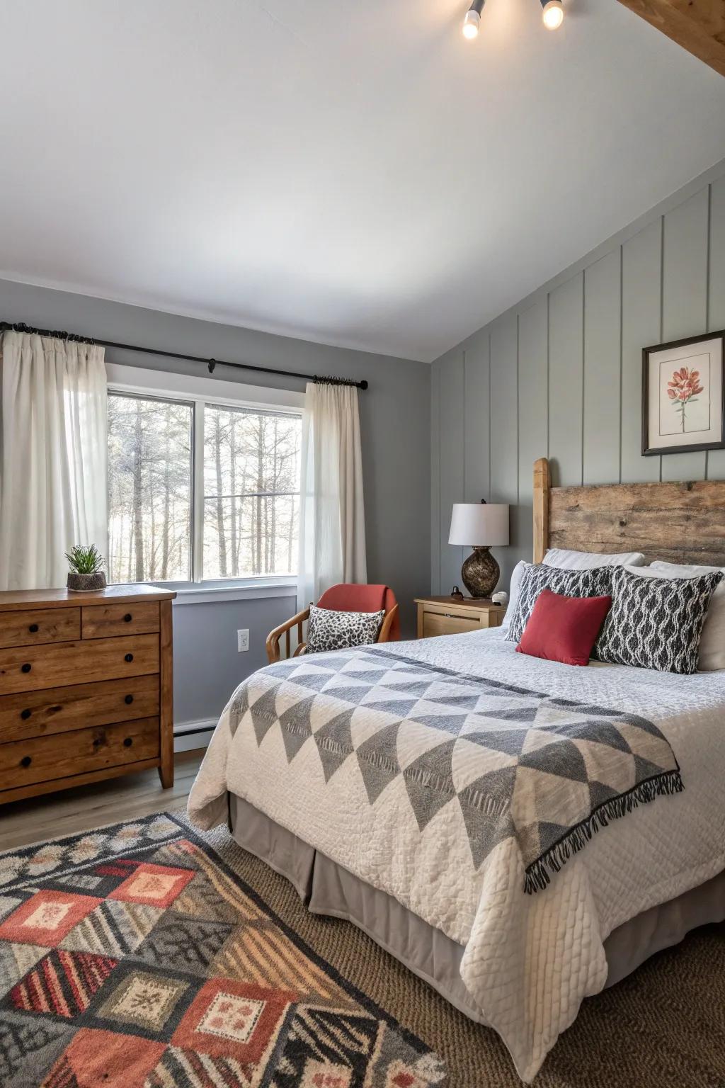 Mixing furniture styles adds depth and character to an Airbnb bedroom.