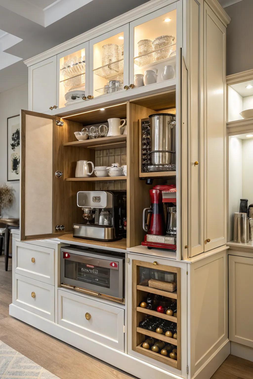 Multi-level storage holds a variety of appliances, making the most of space and organization.