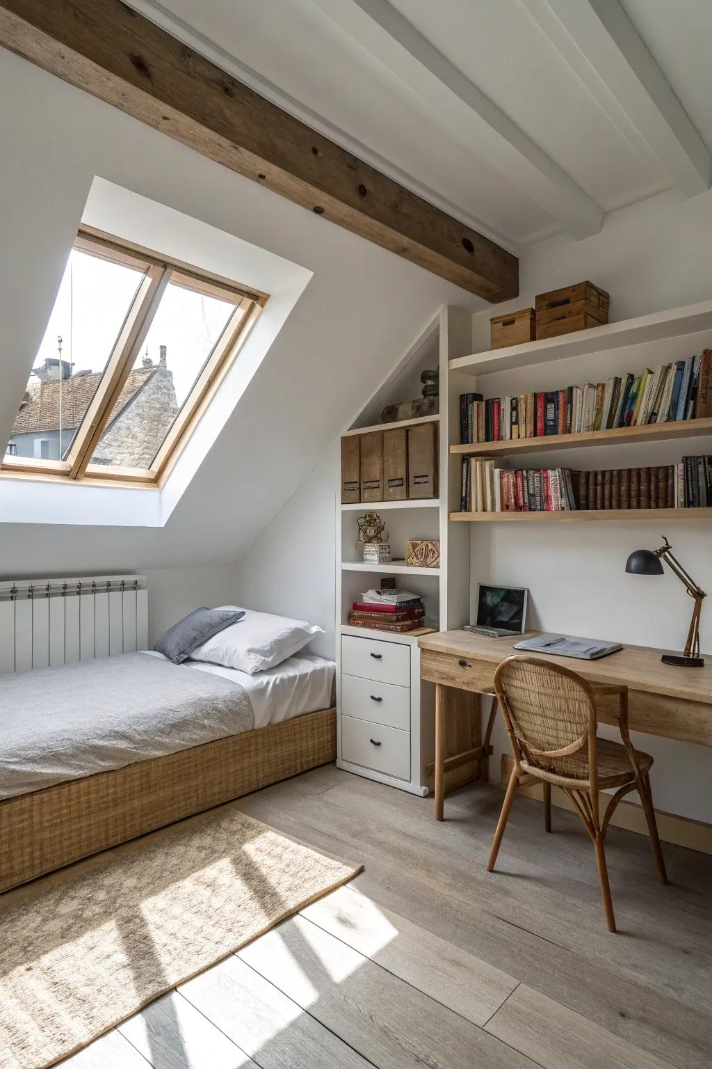 Minimalist furniture enhances space and functionality in your attic.