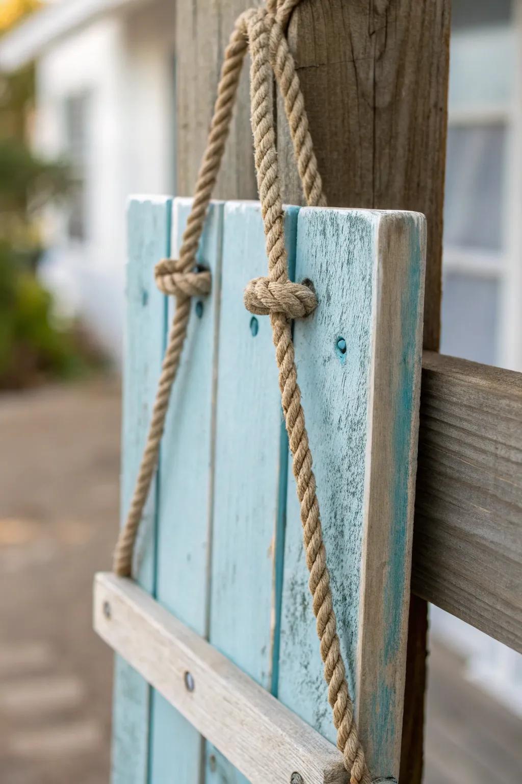 A charming rustic wood door adornment with a handmade feel.