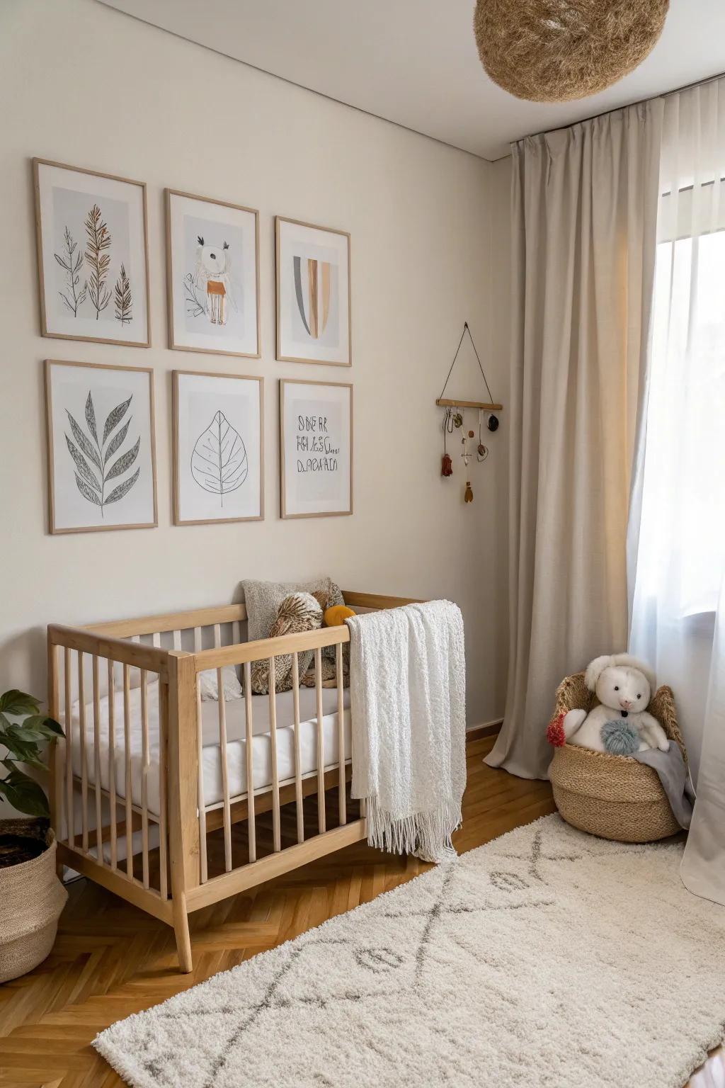 Wall art gives the baby corner a unique, welcoming feel.