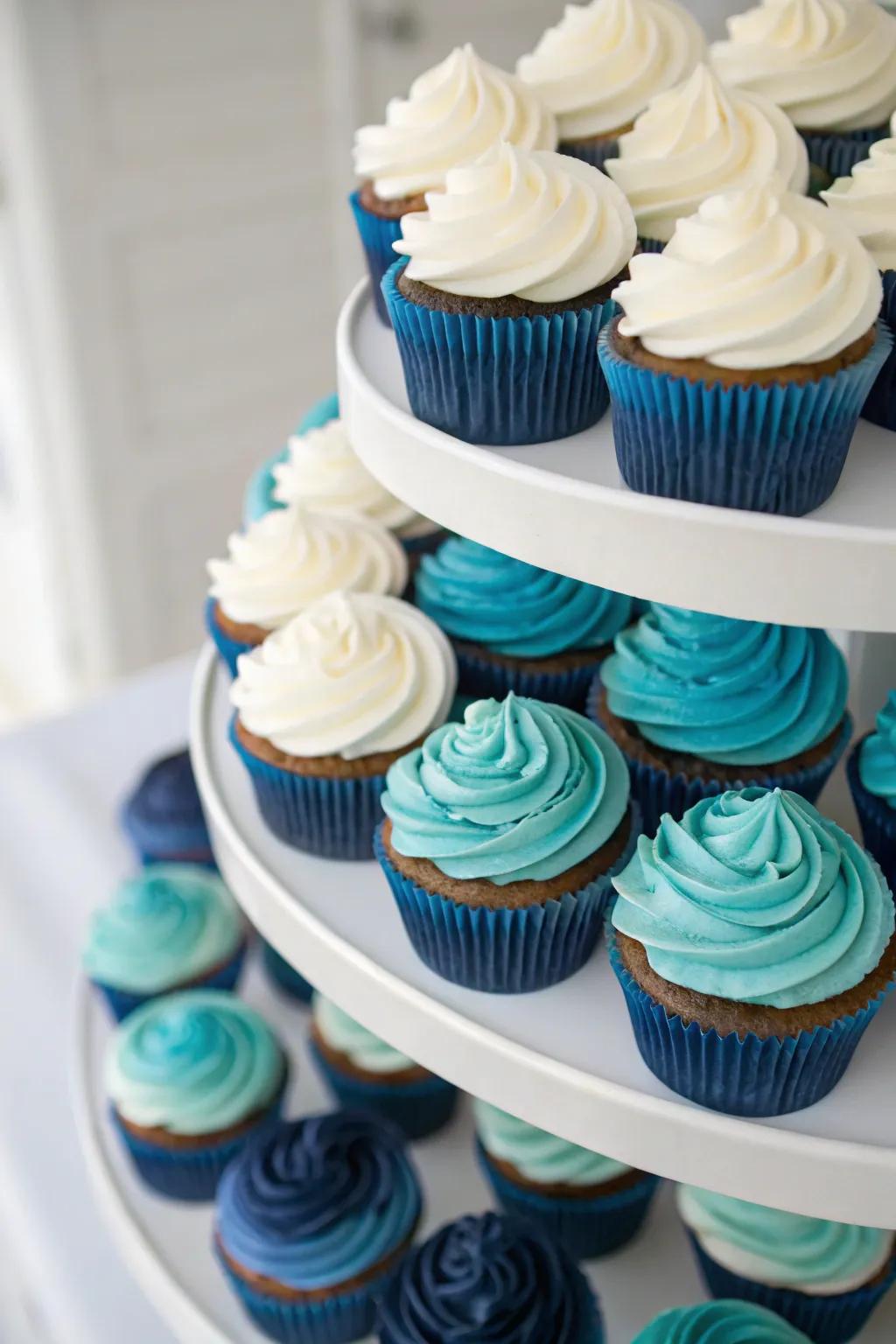 Ombre icing cupcakes bring a touch of refinement to any baby shower.