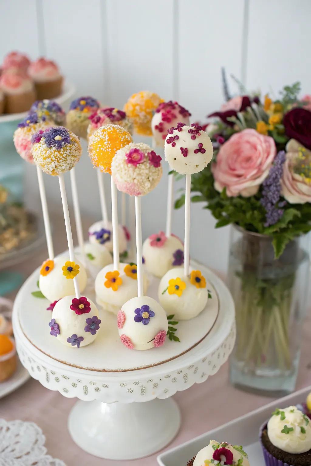 Botanical sweet bites adorned with botanical decorations.
