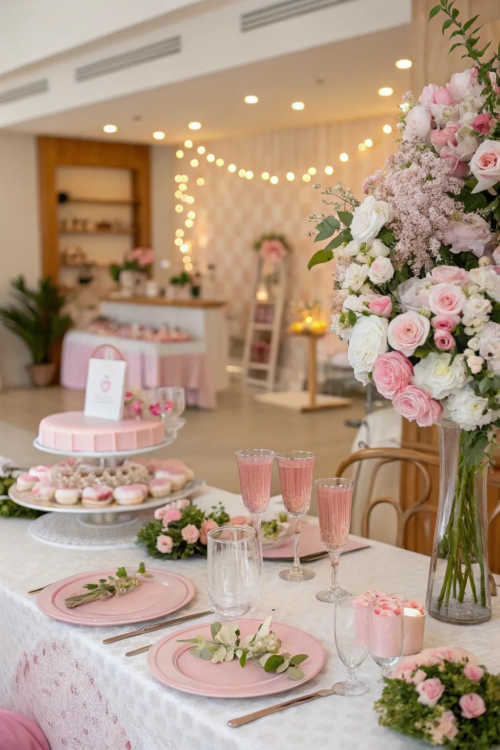 Floral decorations introduce sophistication and charm.