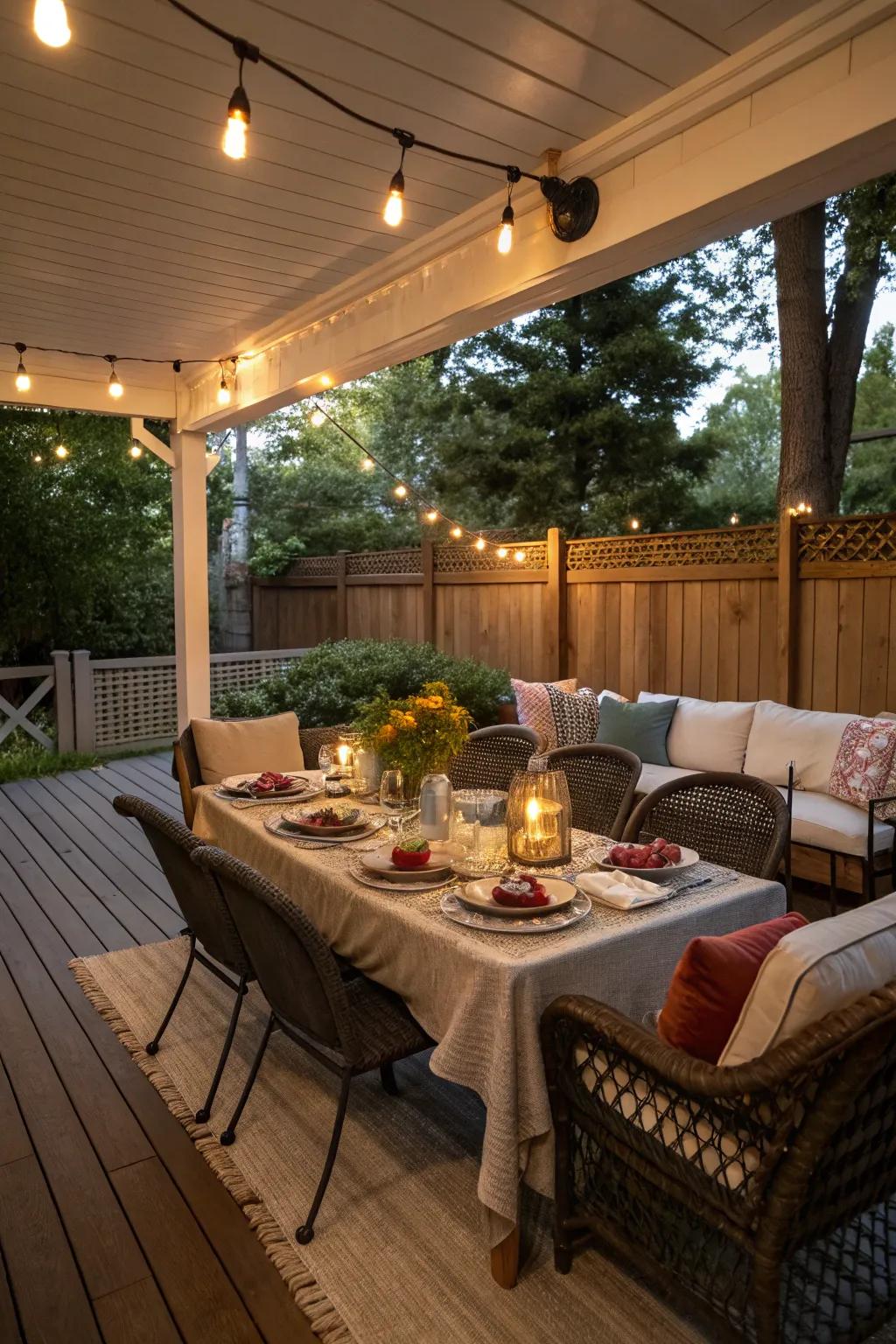 Savor outdoor dining on your beautifully set back porch.
