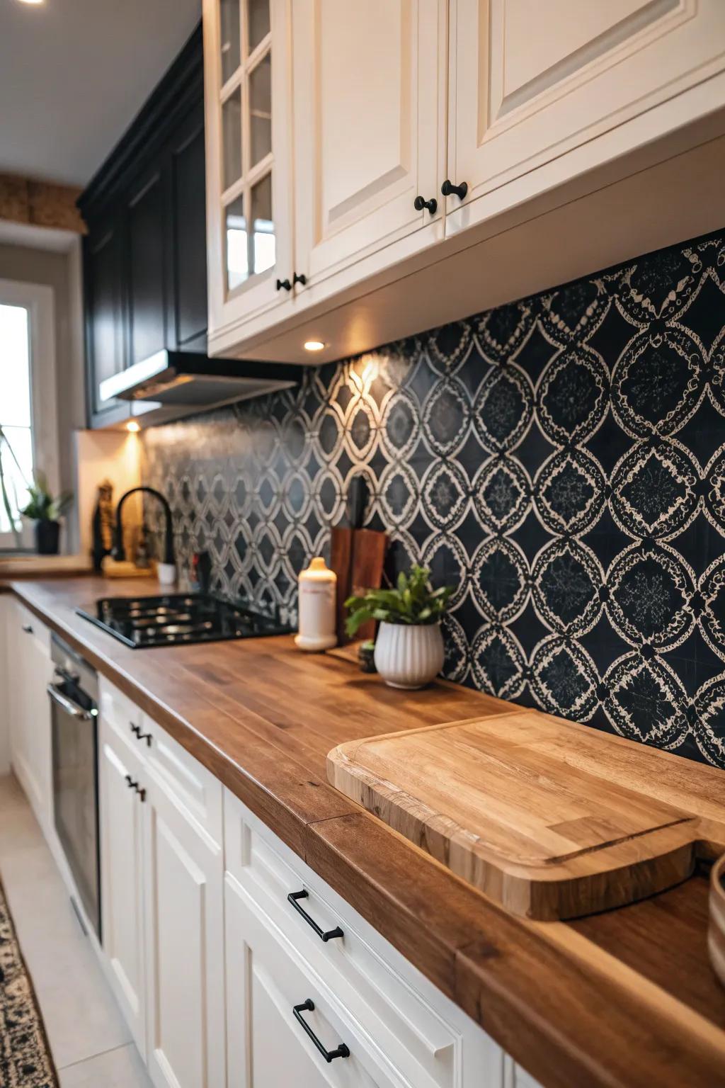Create an audacious proclamation with a high-contrast backsplash.