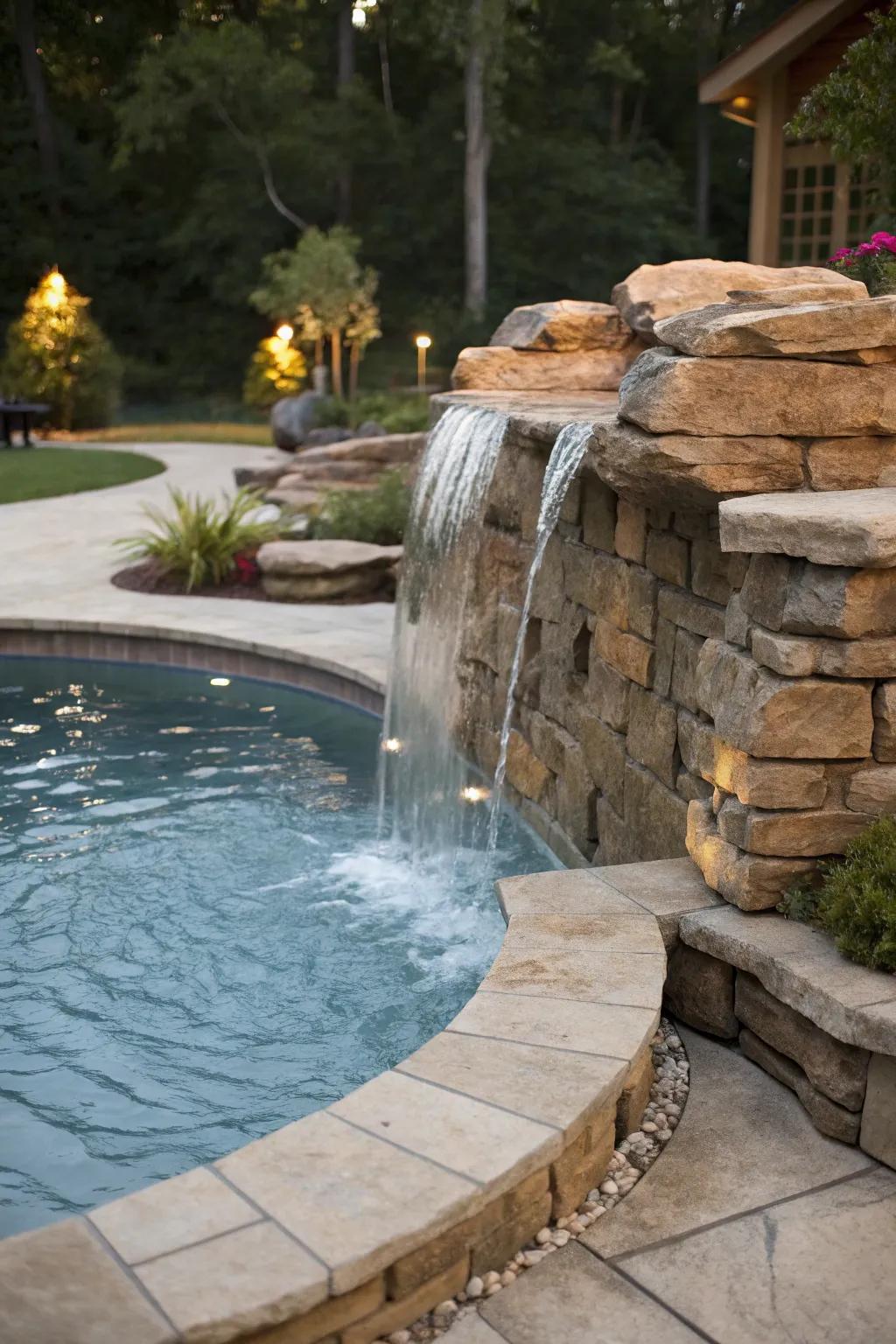 A cascade feature enriches the luxury of your pool environment.