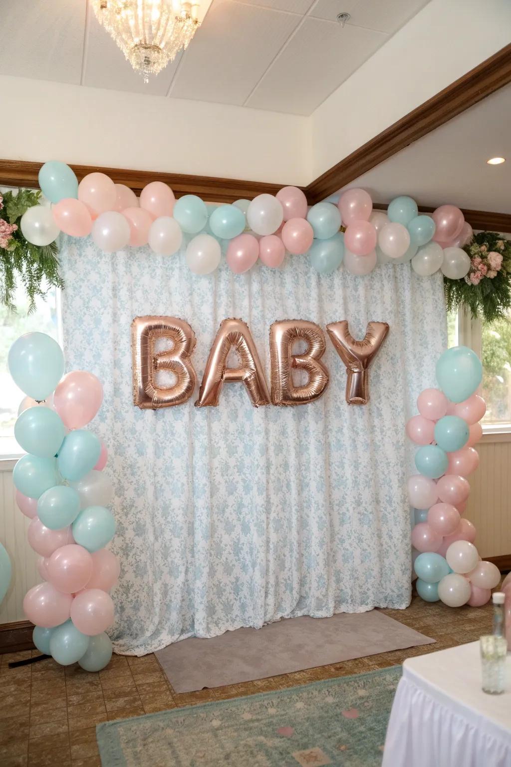 Customized balloon words spell out a special message for the celebration.