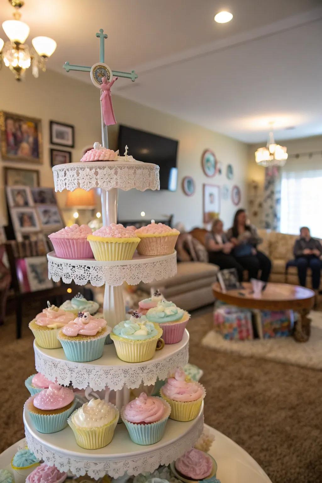 A playful cupcake tower designed for a contemporary festivity.
