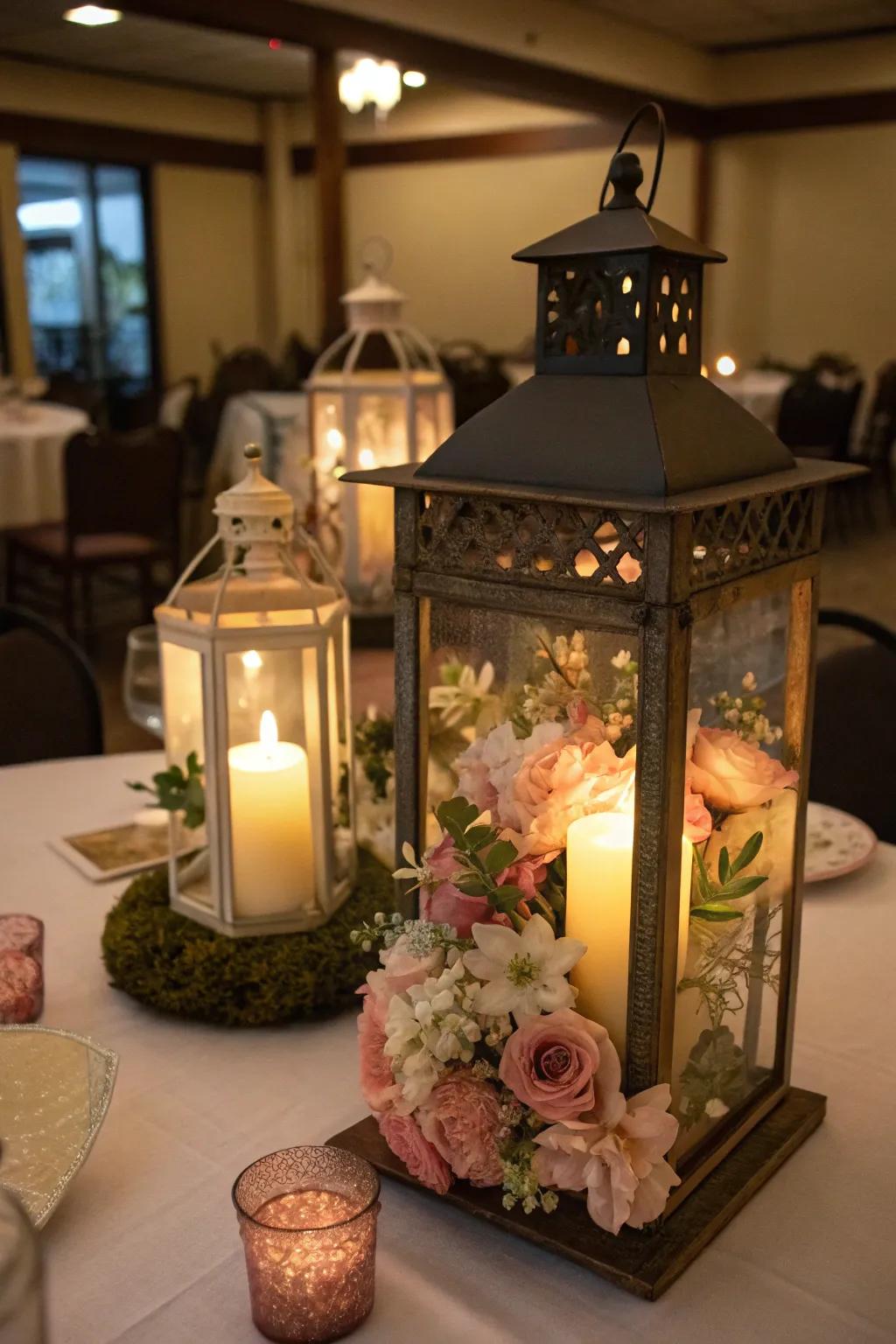 Blossom-adorned lanterns radiate warmth and charm.