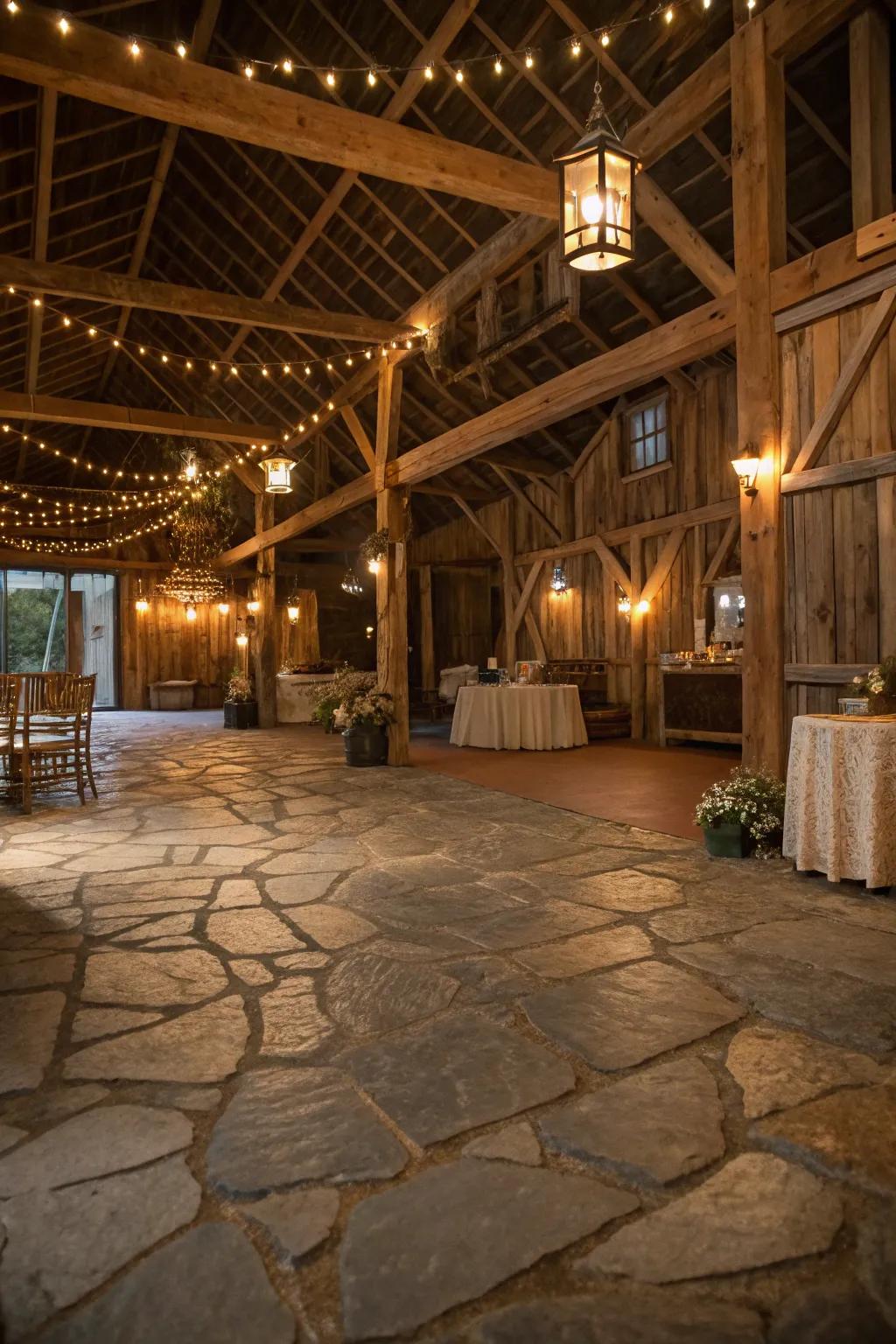 Stone floors bring a touch of rustic elegance to your barn.