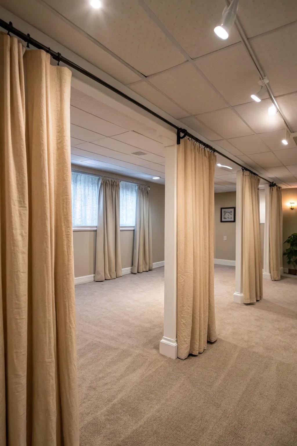 Neutral drapes offer a timeless and adaptable style.