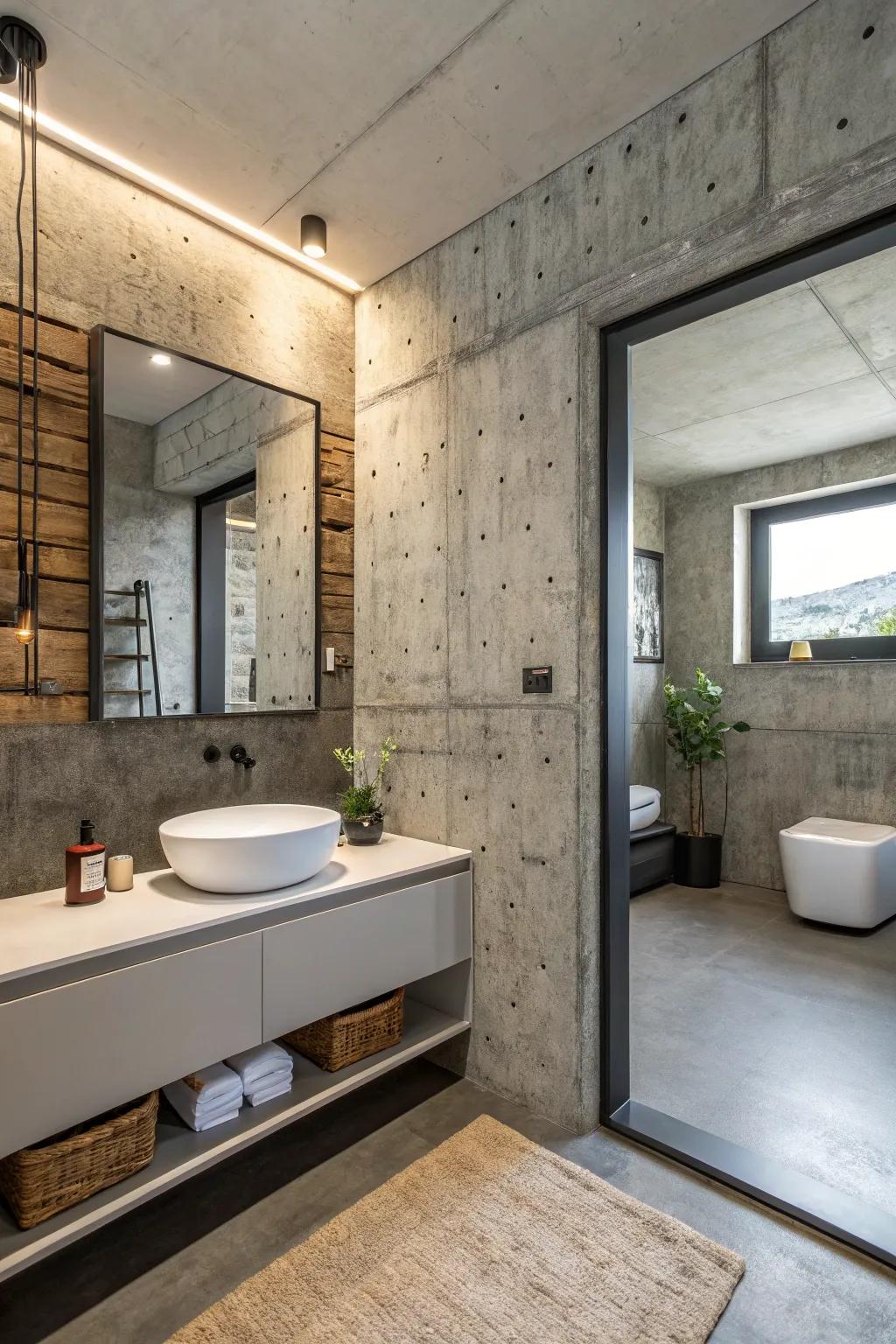 Embossed mineral coverings impart a contemporary advantage to bathroom layouts.