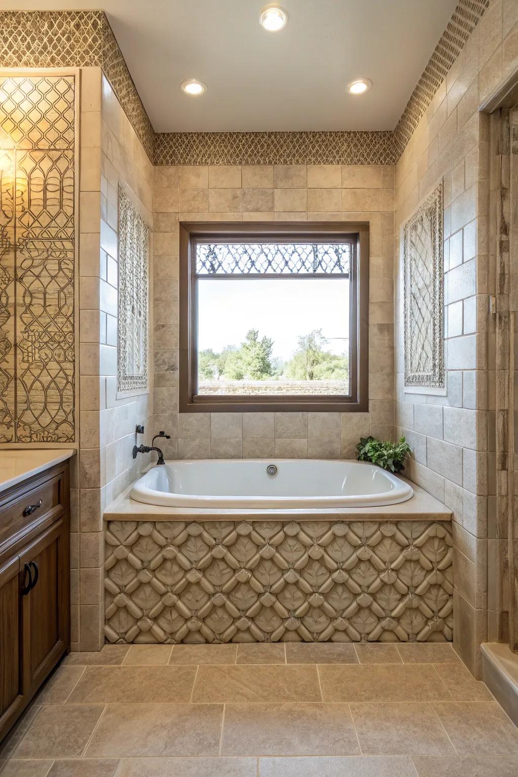 Textured tiles add depth and visual interest to your bathroom's design.
