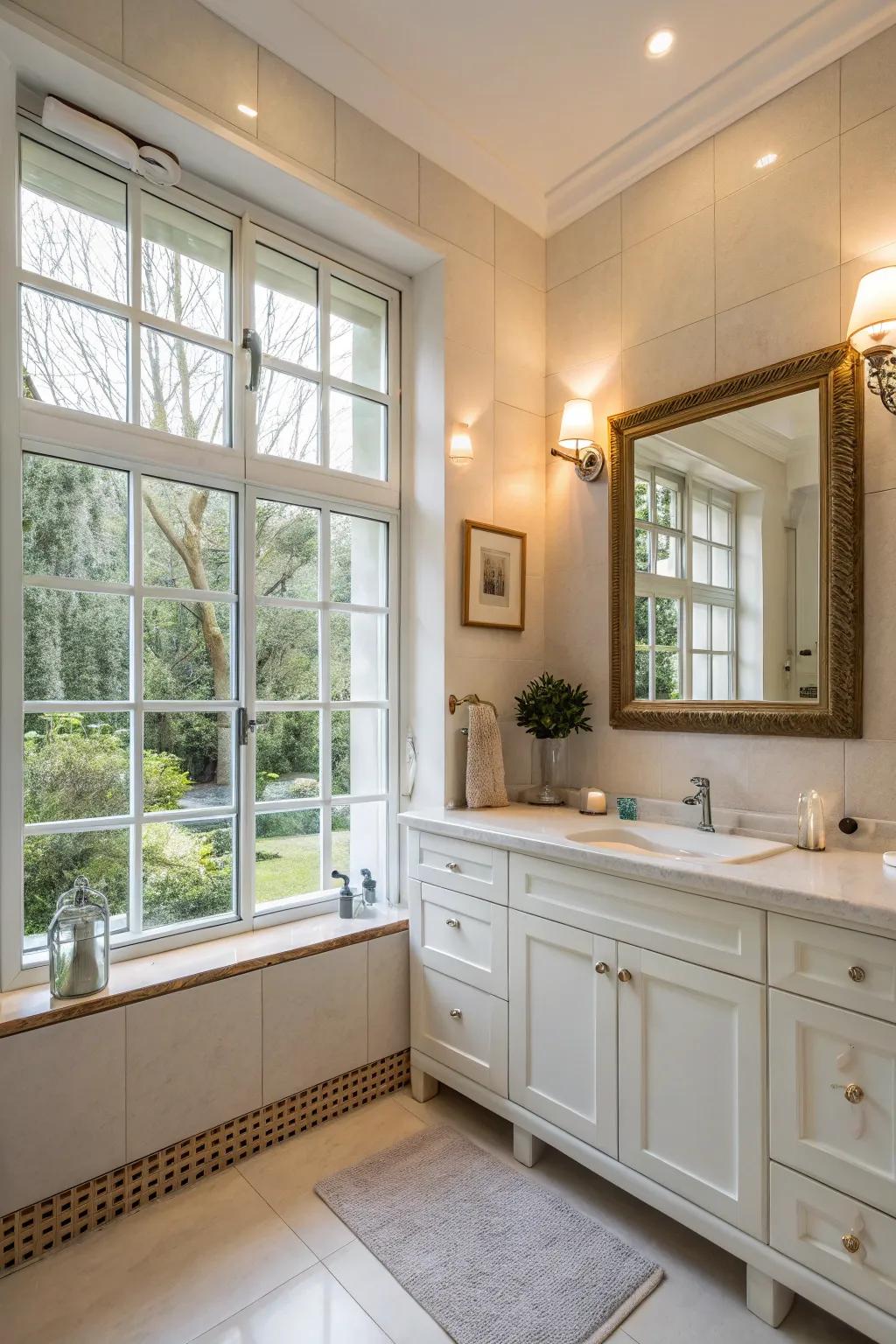 A bathroom design using sunlight for a vibrant and happy atmosphere.