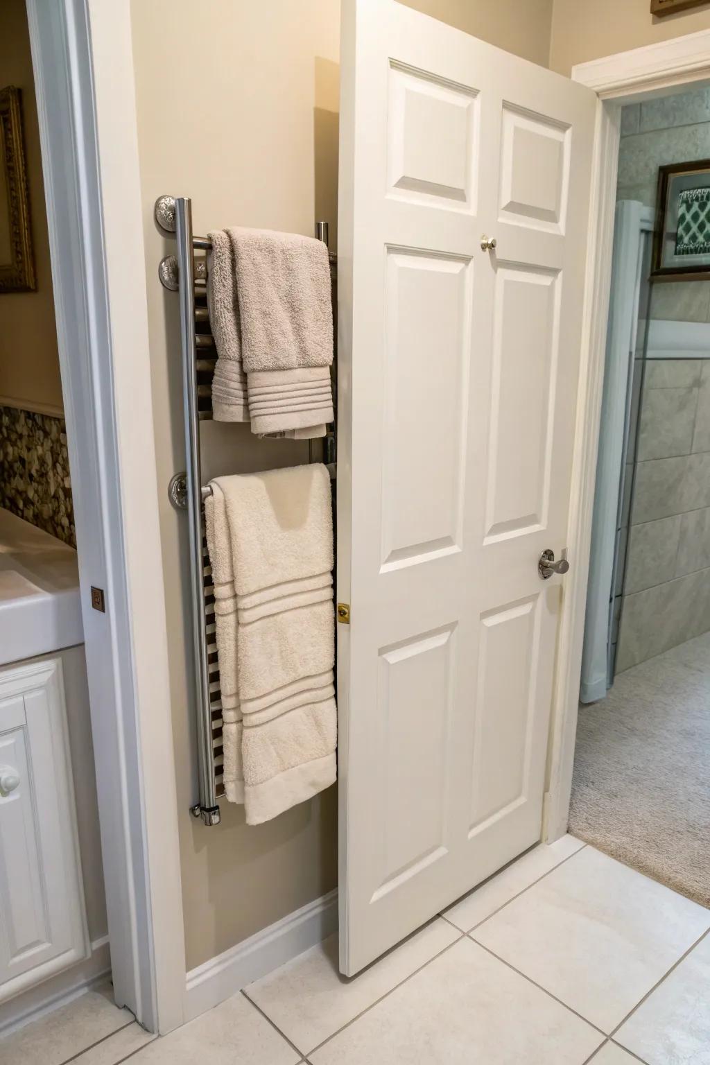 Over-the-door racks provide space-saving efficiency.