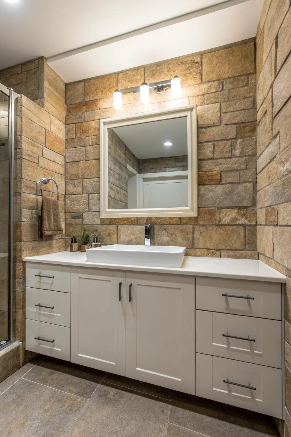 Stone-look tiles bring nature-inspired textures indoors.