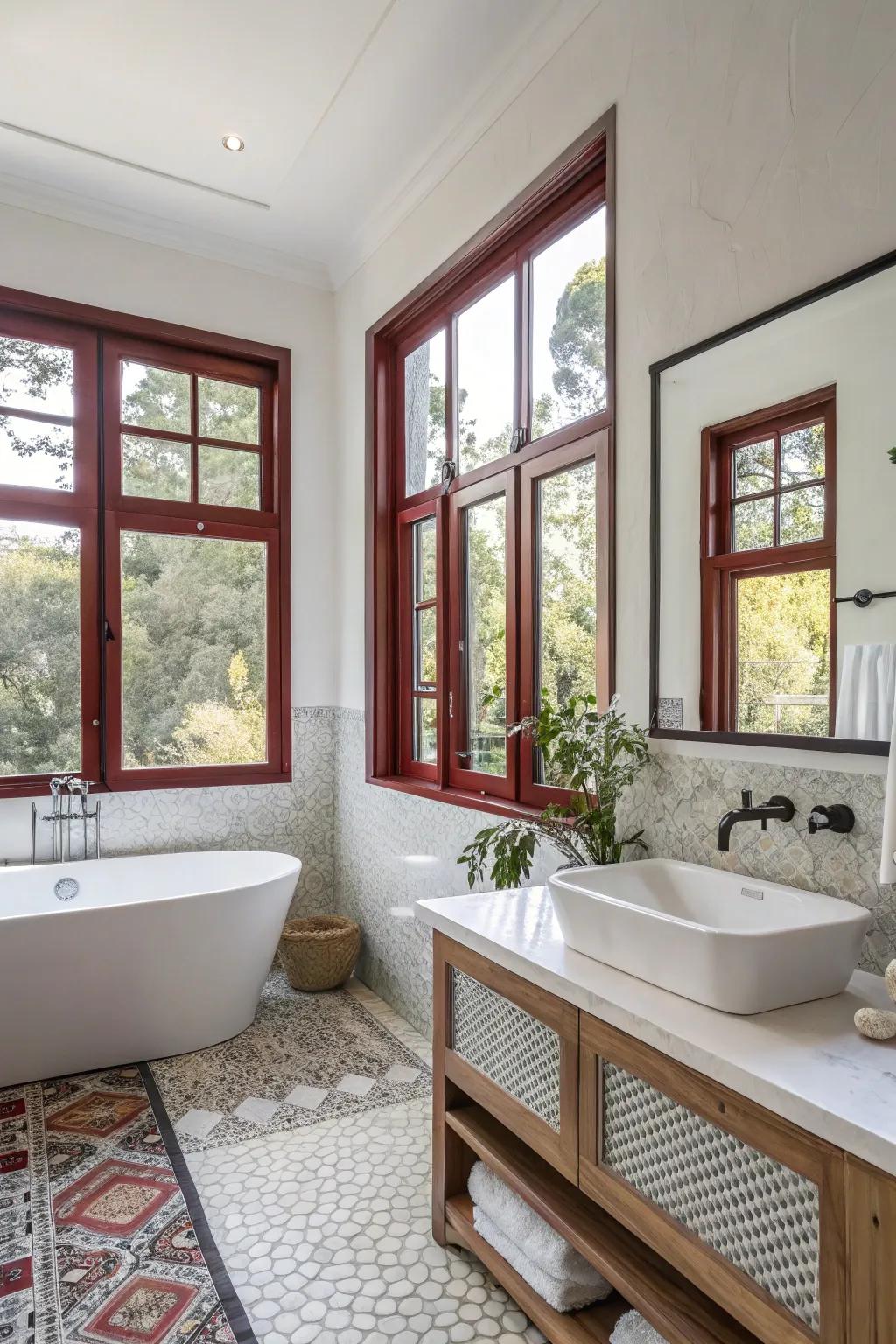 Sophisticated window casings enhancing style in the bathroom.