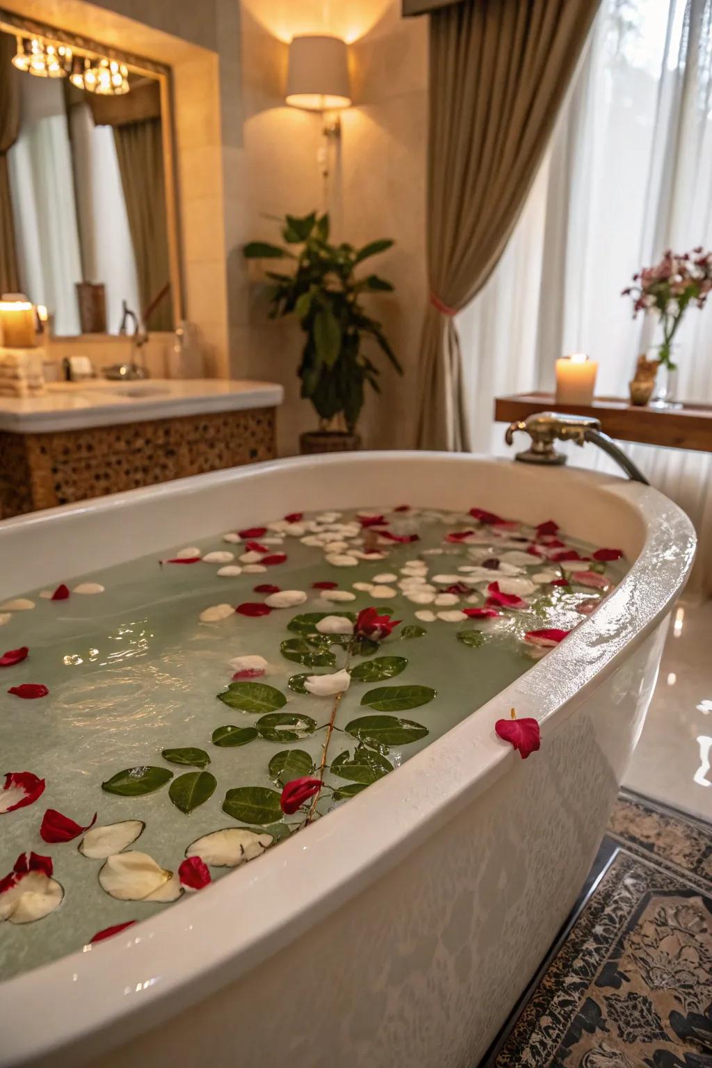 Lose yourself in a nature-filled bath surrounded by delicate petals and leaves.