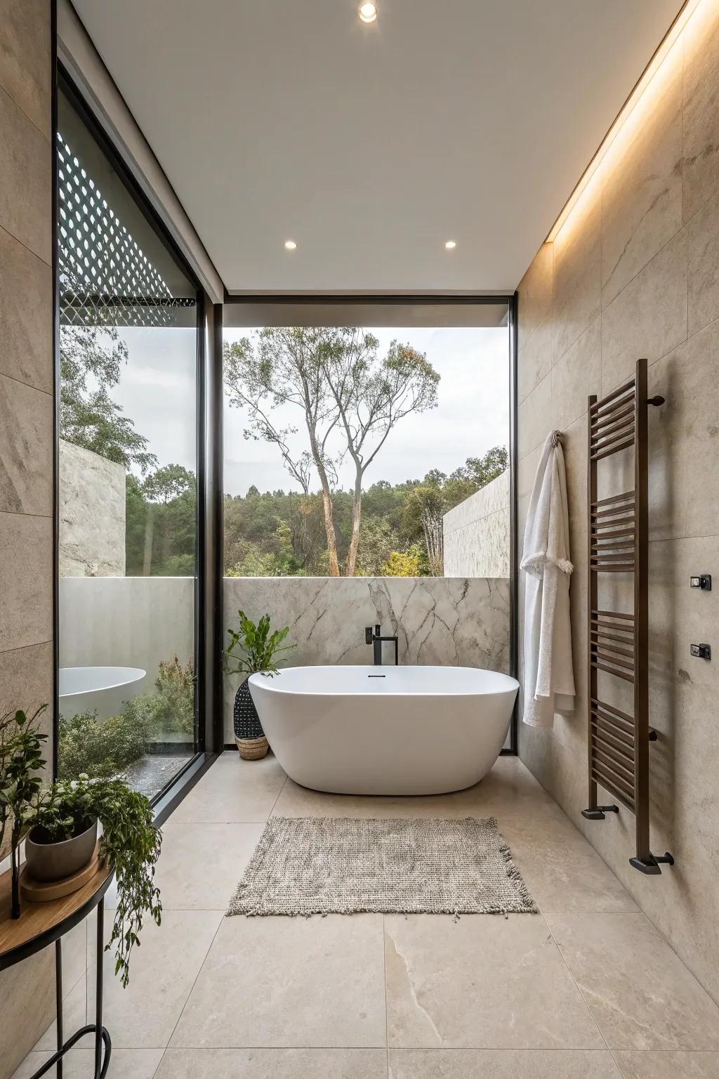 Minimalist design enhances the sleek elegance of your bathtub area.