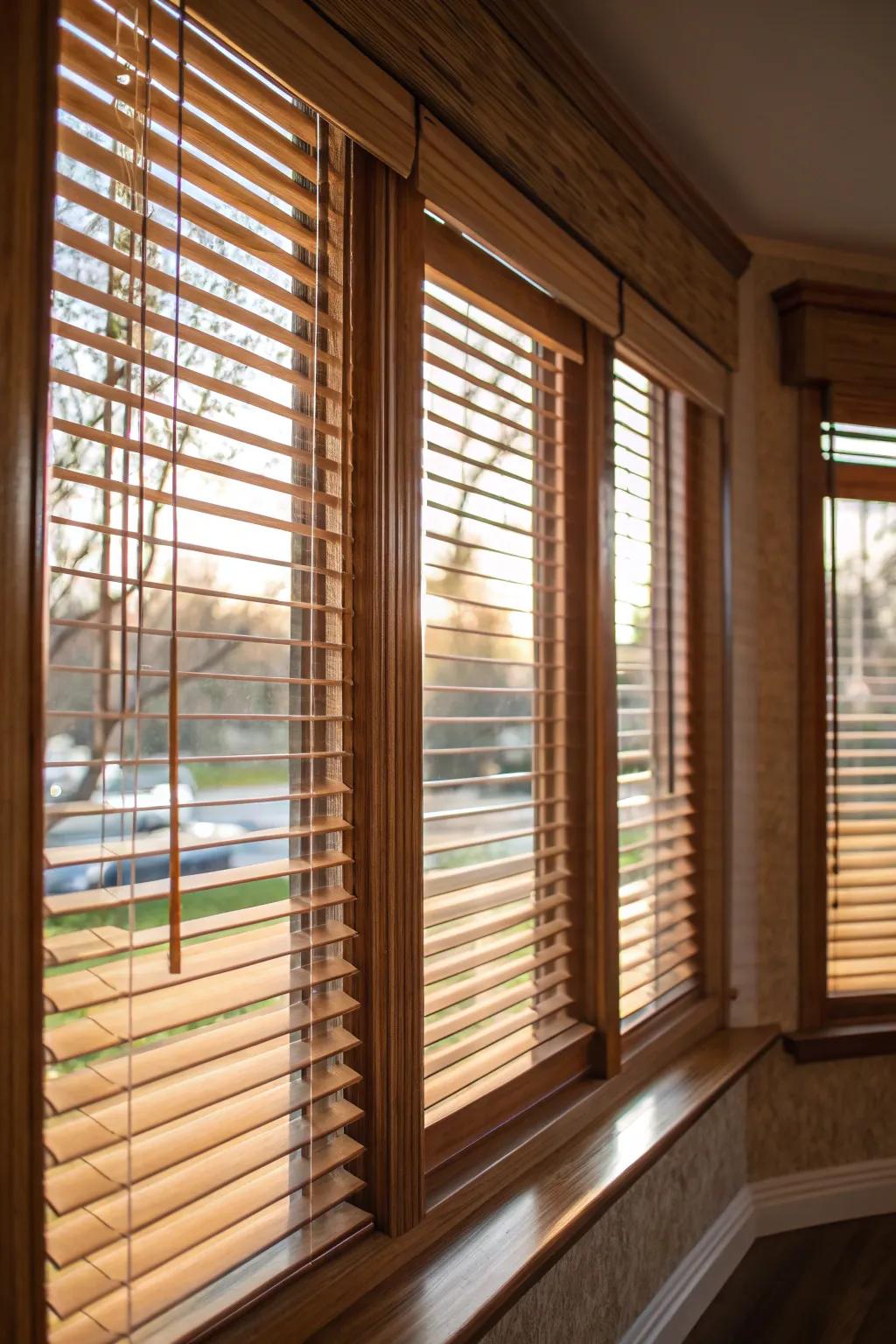 Wood blinds add warmth and natural beauty.