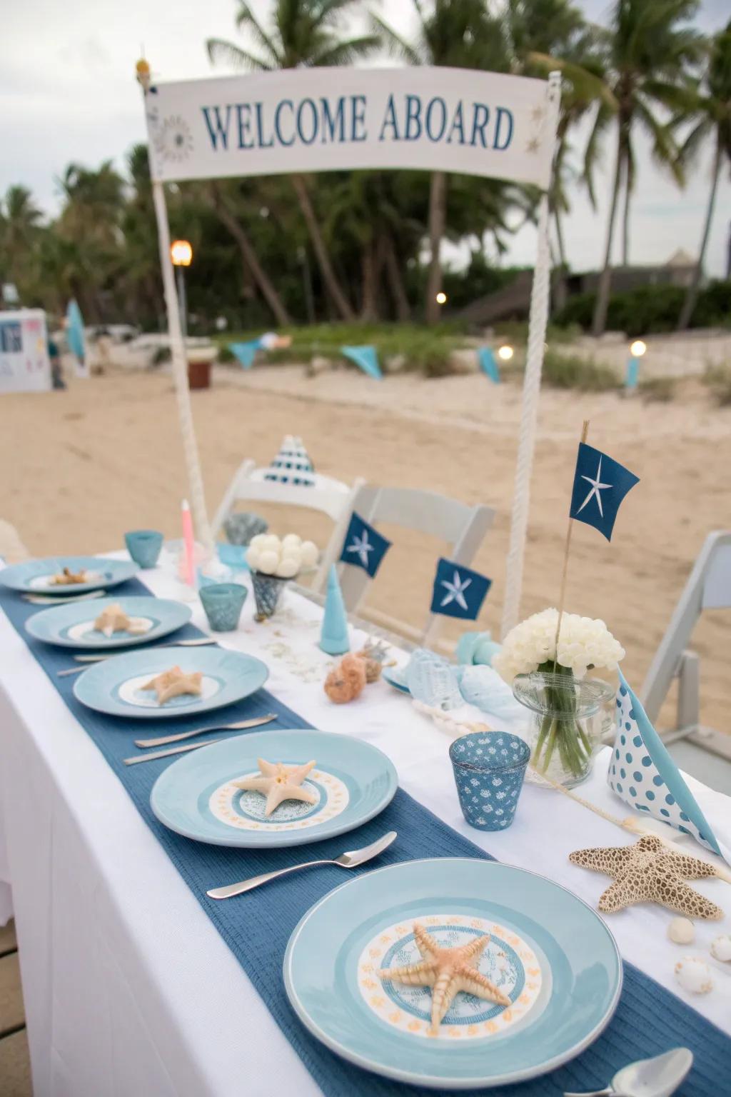 Sea-inspired tableware impeccably binds together your seaside motif.