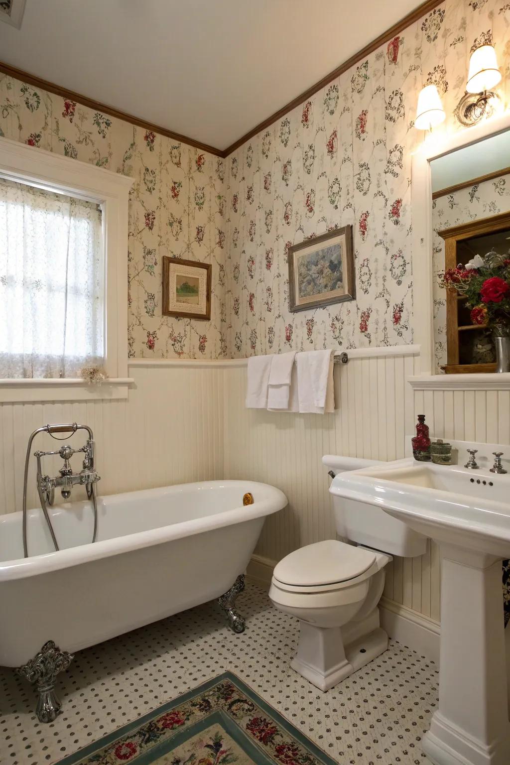 Combine groove panels with wall covering for a textured appearance.