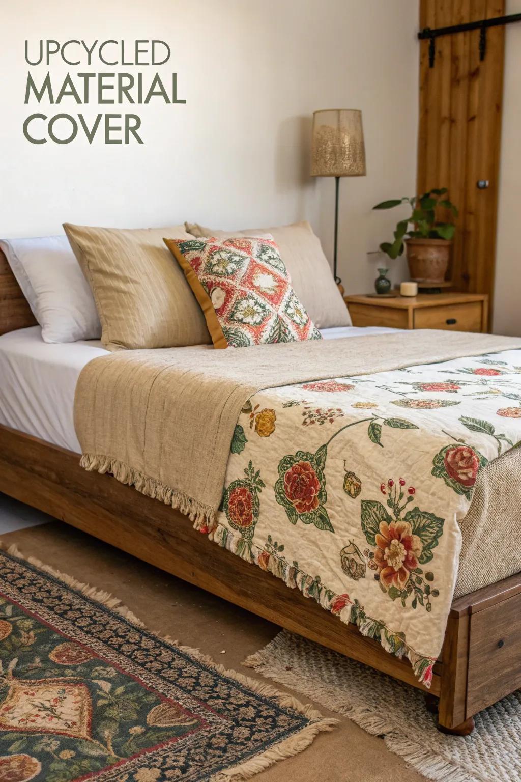 Renewed materials create a unique and eco-friendly bed cover.